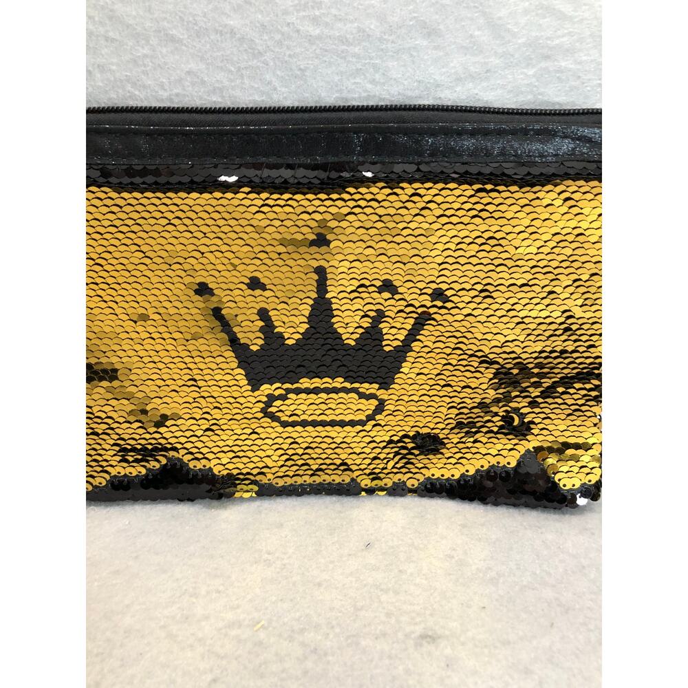 90s Y2K Retro Style Black Sequin Tote Bag Whimsical Gold Crown Logo & Pouch - Picture 15 of 15